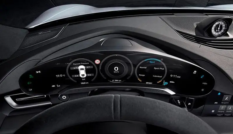 Detalle del cuadro de instrumentos del Porsche Taycan