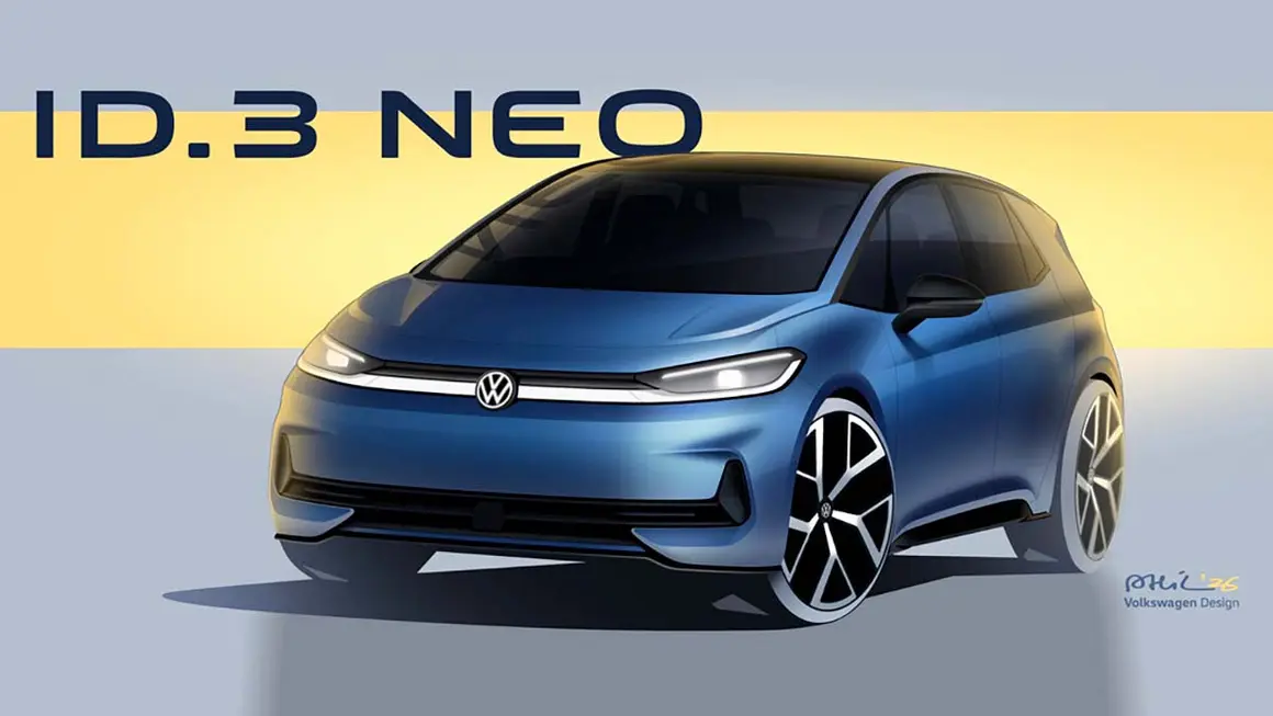 La imagen muestra el Volkswagen ID.3 Neo, el nuevo coche el&eacute;ctrico compacto que llegar&aacute; en 2026, con dise&ntilde;o aerodin&aacute;mico y tecnolog&iacute;a avanzada.