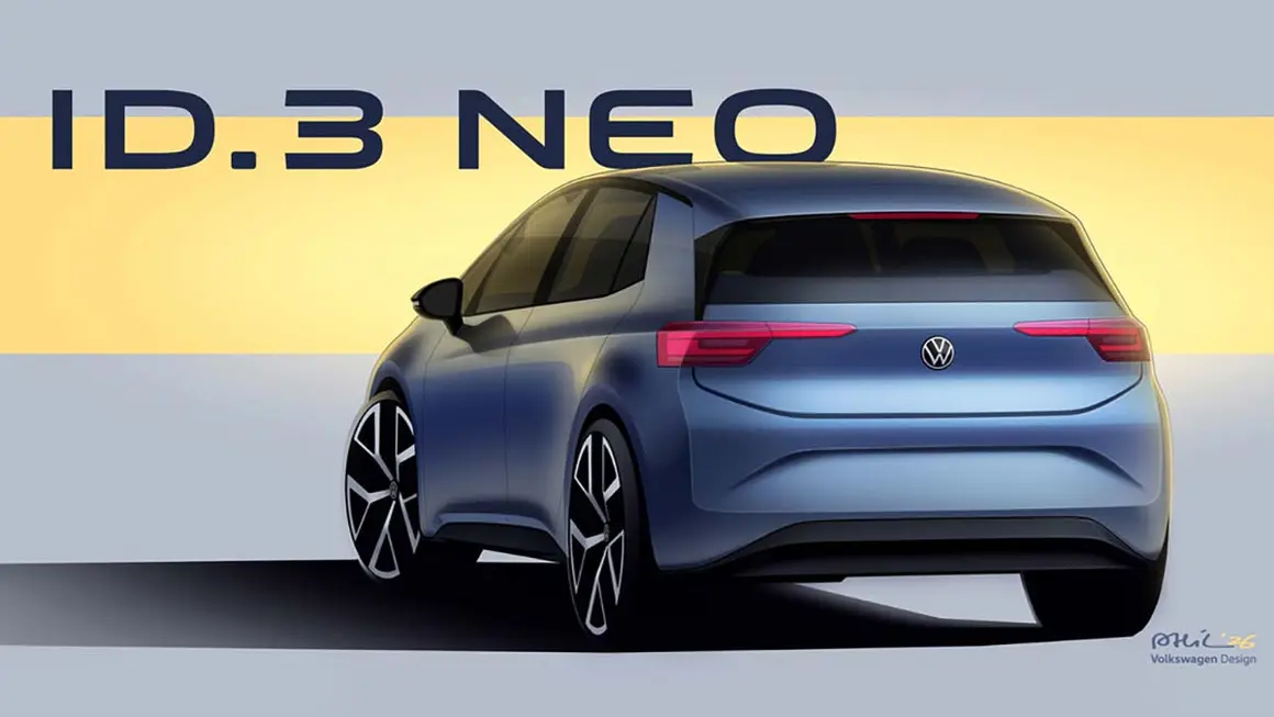 El Volkswagen ID.3 Neo, un coche el&eacute;ctrico innovador, se presenta con un dise&ntilde;o elegante y futurista, preparado para el mercado de 2026.