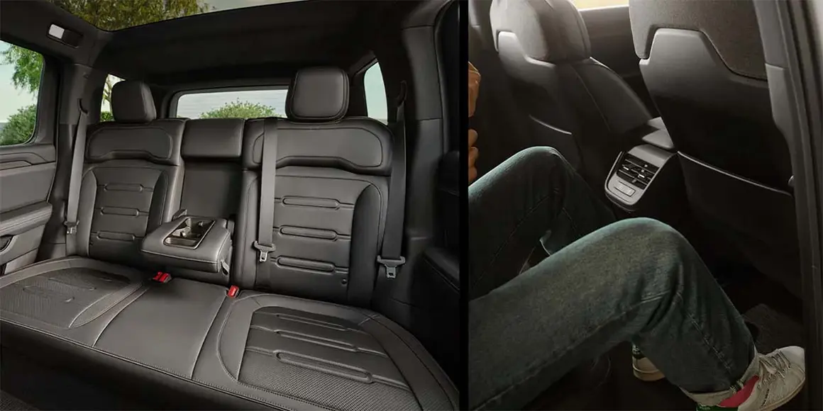 Interior del Rivian R2 mostrando espacio para pasajeros y comodidad en un SUV el&eacute;ctrico.