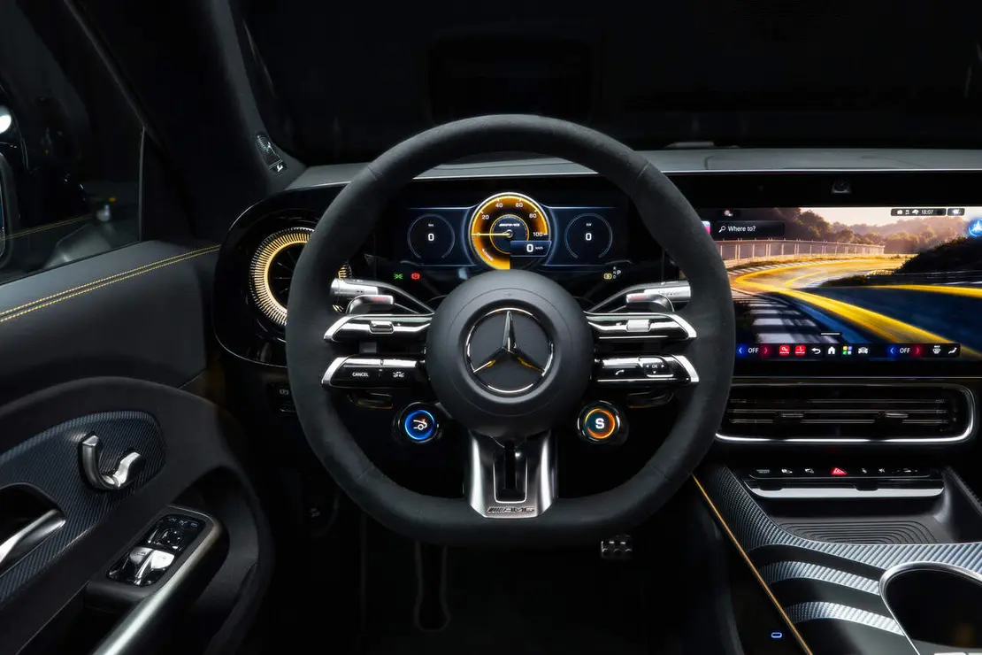 Der neue elektrische Mercedes-AMG CLA 45 4MATIC+.

Coup&eacute;:
Exterieur Farbe: MANUFAKTUR graphit grau magno
Interieur Polster: ARTICO/Microcut schwarz / racegelb

Energieverbrauch kombiniert: 18,7‒16,5 kWh/100 km | CO₂-Emissionen kombiniert: 0 g/km | CO₂-Klasse: A

Shooting Brake:
Exterieur Farbe: Aqua-Mint Uni
Interior Polster: ARTICO/Microcut schwarz

Energieverbrauch kombiniert: 19,6‒17,4 kWh/100 km | CO₂-Emissionen kombiniert: 0 g/km | CO₂-Klasse: A

Die Angaben sind vorl&auml;ufig. Es liegen bislang weder best&auml;tigte Werte von einer amtlich anerkannten Pr&uuml;forganisation noch eine EG-Typgenehmigung noch eine Konformit&auml;tsbescheinigung mit amtlichen Werten vor. Abweichungen zwischen den Angaben und den amtlichen Werten sind m&ouml;glich. 

The new Mercedes-AMG CLA 45 4MATIC+ electric.

Coup&eacute;:
Exterior color: MANUFAKTUR graphite grey magno
Interior: ARTICO Microcut black / race yellow

Energy consumption combined: 18.7&ndash;16.5 kWh/100 km | Combined CO₂ emissions: 0 g/km | CO₂ class: A

Shooting Brake:
Exterior color: Aqua-mint non-metallic
Interior: ARTICO Microcut Black

Energy consumption combined: 19.6&ndash;17.4 kWh/100 km | Combined CO₂ emissions: 0 g/km | CO₂ class: A

The figures are provisional. To date, there are no confirmed figures from an officially recognised testing organisation, nor is there an EC type-approval or a certificate of conformity containing official figures. There may be discrepancies between the figures provided and the official figures.