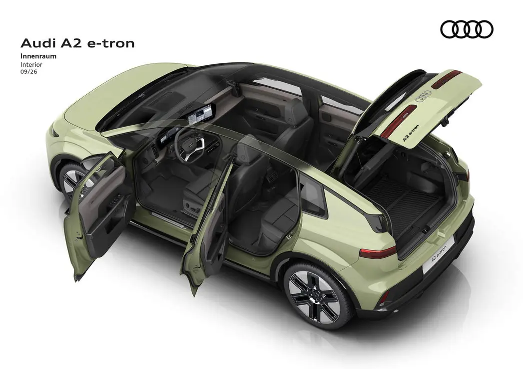 Ilustraci&oacute;n del Audi A2 e-Tron mostrando el interior