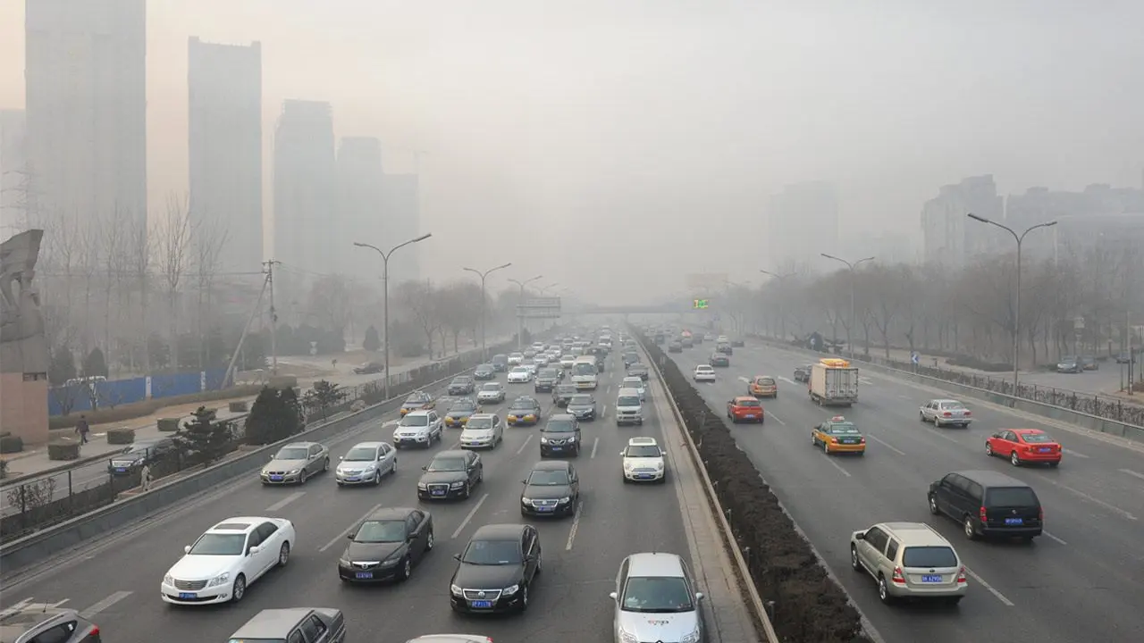 Imagen de una ciudad con alto grado de contaminaci&oacute;n por los coches de combusti&oacute;n (di&eacute;sel y gasolina)