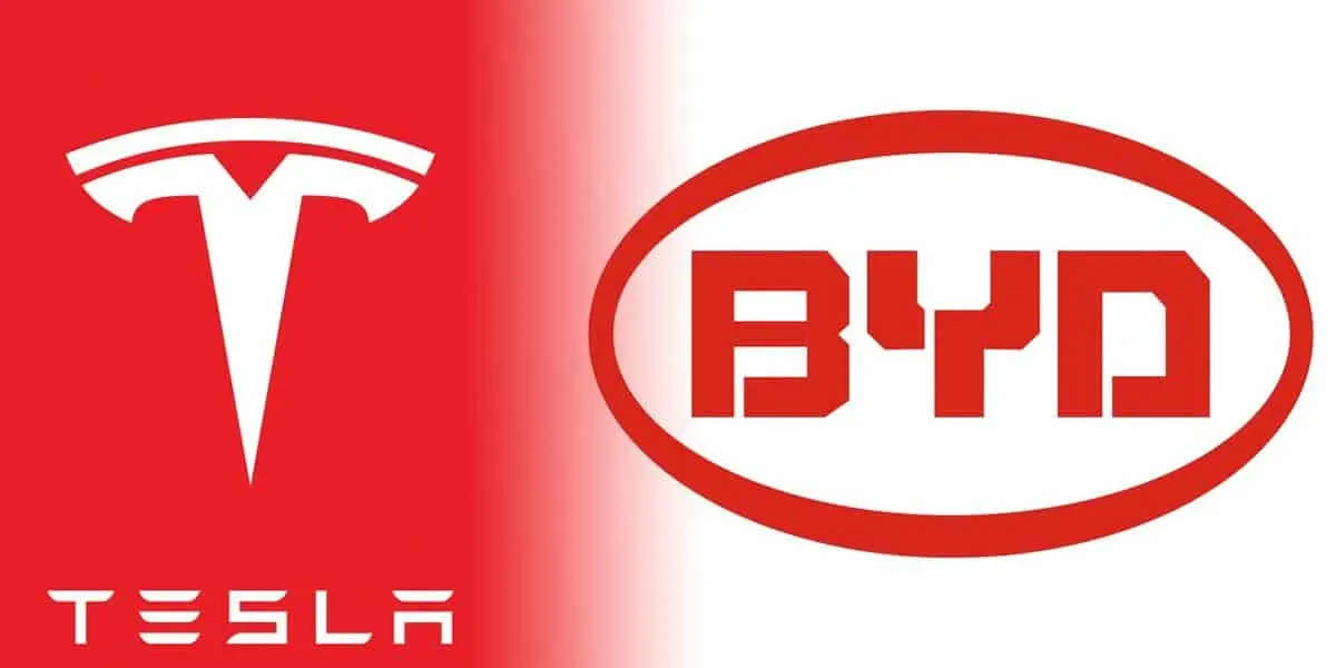 Logo de Tesla y BYD