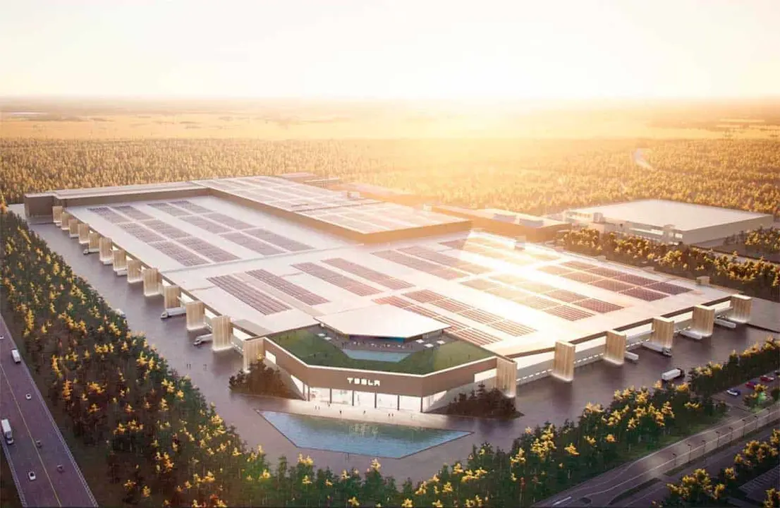 Render del dise&ntilde;o e la Gigafactory de Tesla en Berl&iacute;n