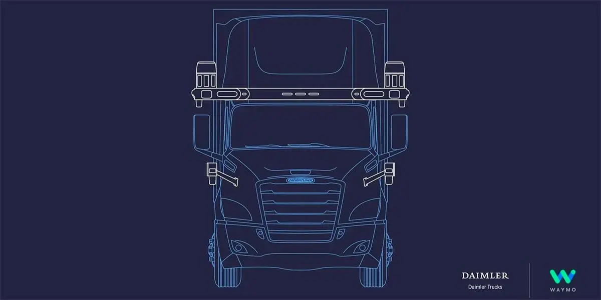 Foto de un cami&oacute;n de Daimler con la tecnolog&iacute;a de Waymo