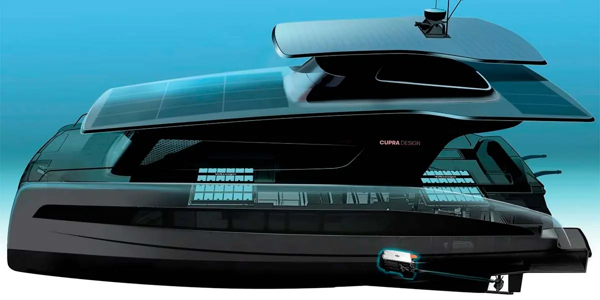 Foto del dise&ntilde;o del yate solar de Volkswagen, Cupra y Silent Yachts