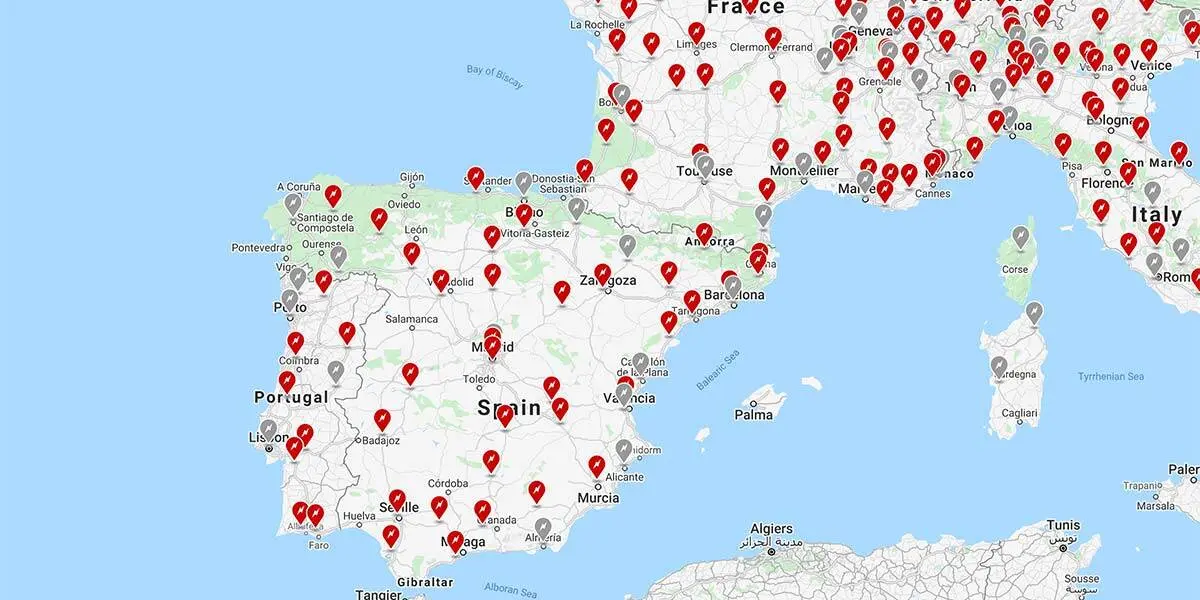 Mapa actualizado de Superchargers activos y previstos en Espa&ntilde;a para 2021