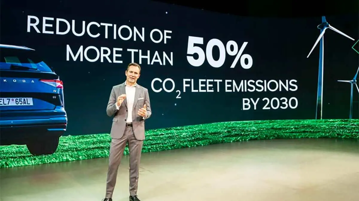 El CEO de Skoda explicando el plan estrat&eacute;gico de la marca para 2030 