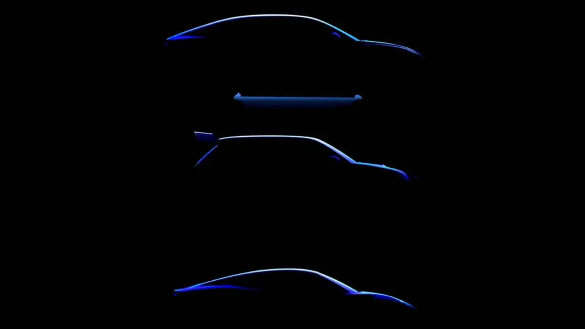 Siluetas (teaser) de los tres coches el&eacute;ctricos de Alpine