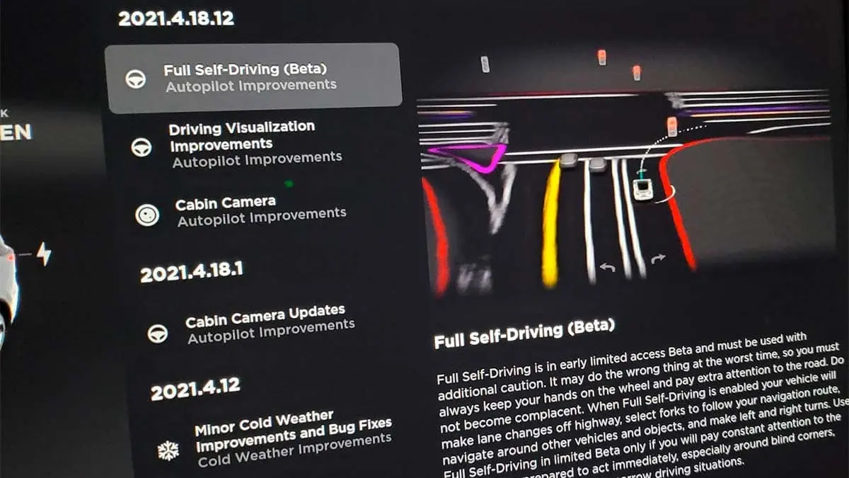 Foto de la nueva actualizaci&oacute;n de la beta V 9.0 del Full Self-Driving