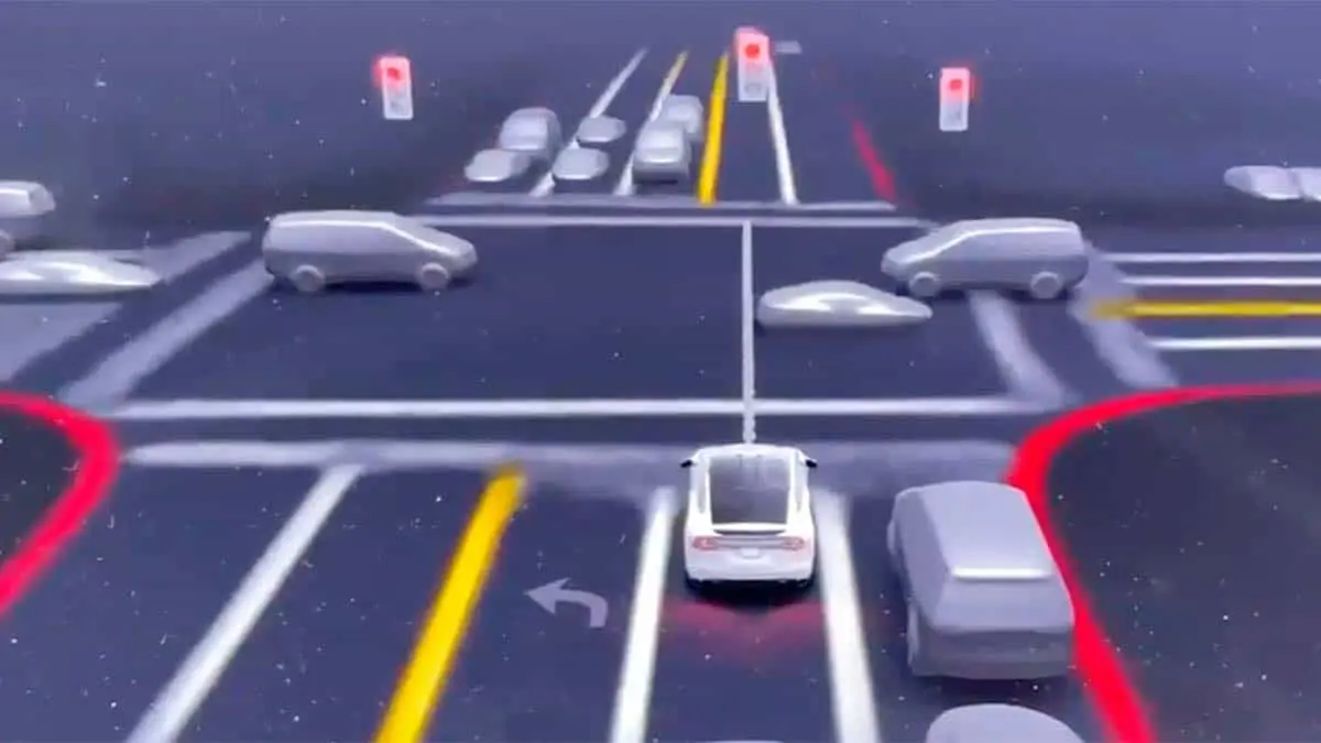 visualizaci&oacute;n de la beta del Full Self-Driving V9 de Tesla