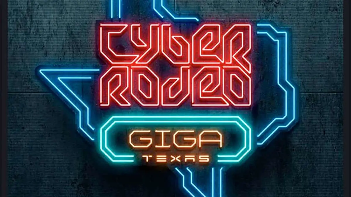 logotipo de la Cyber Rodeo de Tesla para el evento en la Giga Texas