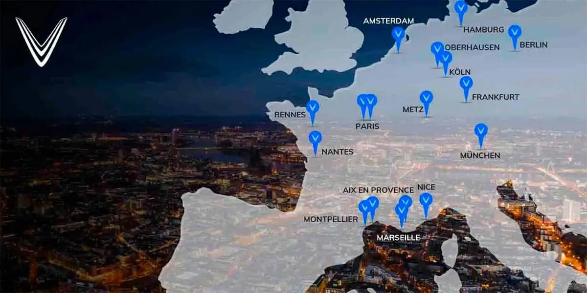 Mapa de la ubicaci&oacute;n de las tiendas de Vinfast en Europa