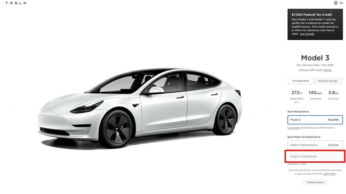 Tesla Model 3 Long Range no disponible en Estados Unidos
