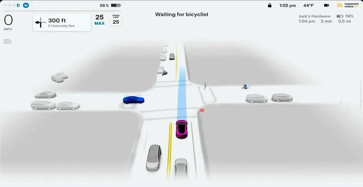 interfaz V11 beta FSD de Tesla