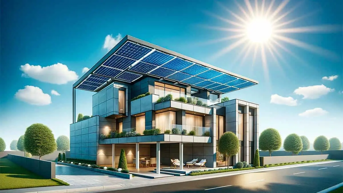 Imagen de una vivienda con paneles solares en un tejado plano