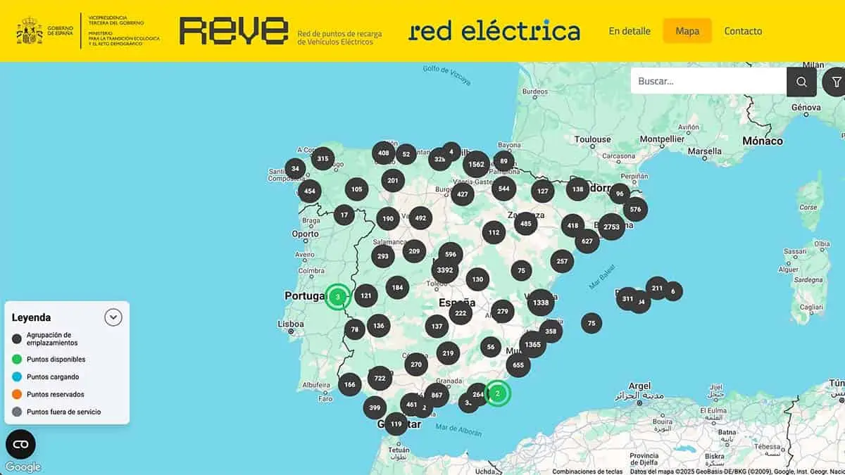 mapa REVE - puntos de carga