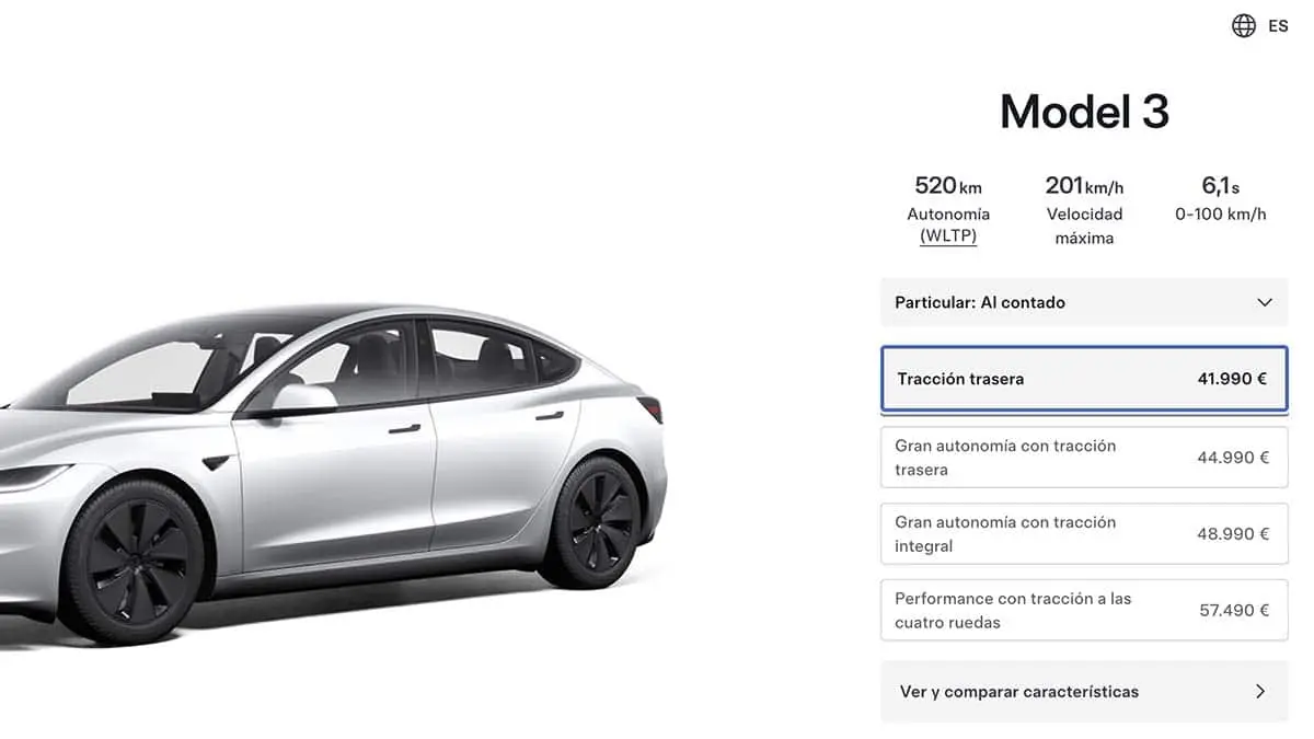 Precio Tesla Model 3 tracci&oacute;n trasera en Espa&ntilde;a (Noviembre 2025)