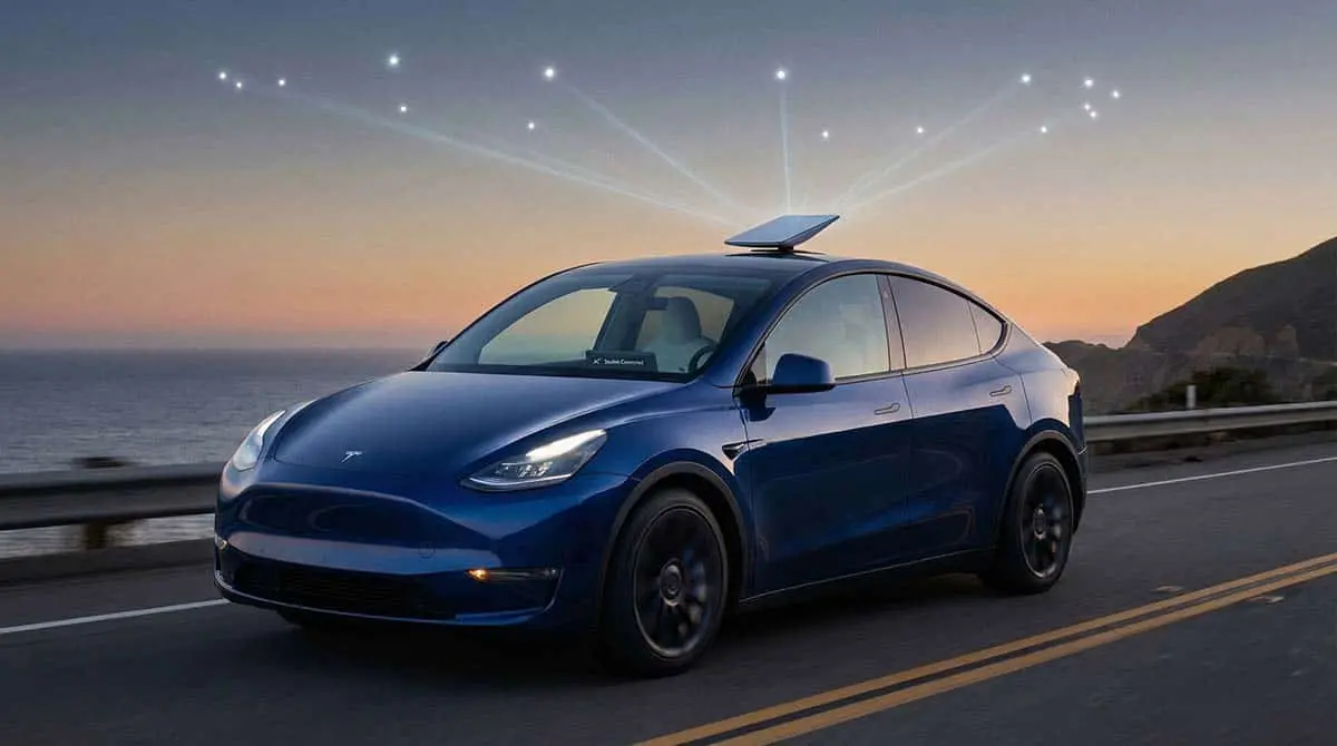 Un coche Tesla usando Starlink integrado