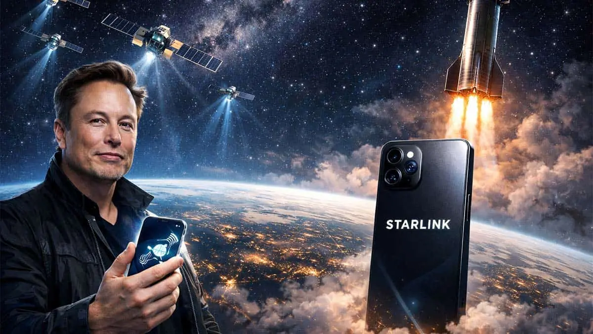 Recreaci&oacute;n de Elon Musk sujetando su smartphone de SpaceX