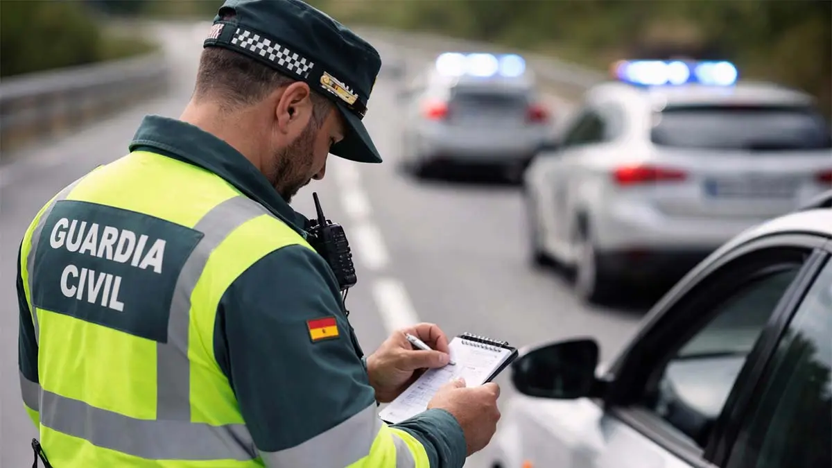 Guardia Civil poniendo una multa de tr&aacute;fico
