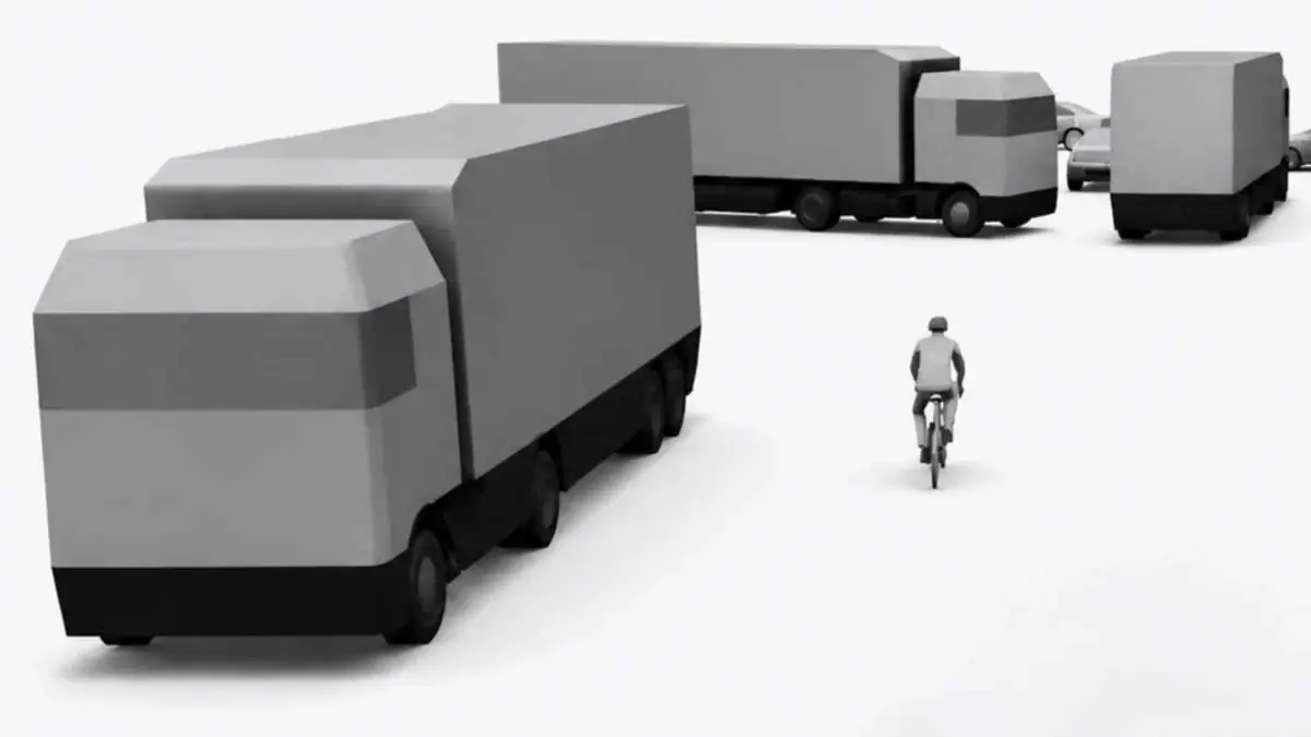 Cami&oacute;n europeo visualizaci&oacute;n a trav&eacute;s del coche Tesla
