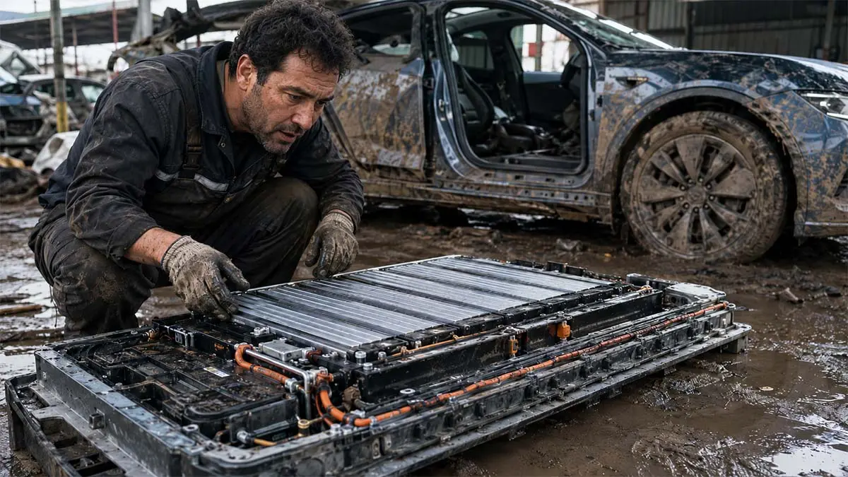 Estado bater&iacute;a coche el&eacute;ctrico tras una inundaci&oacute;n