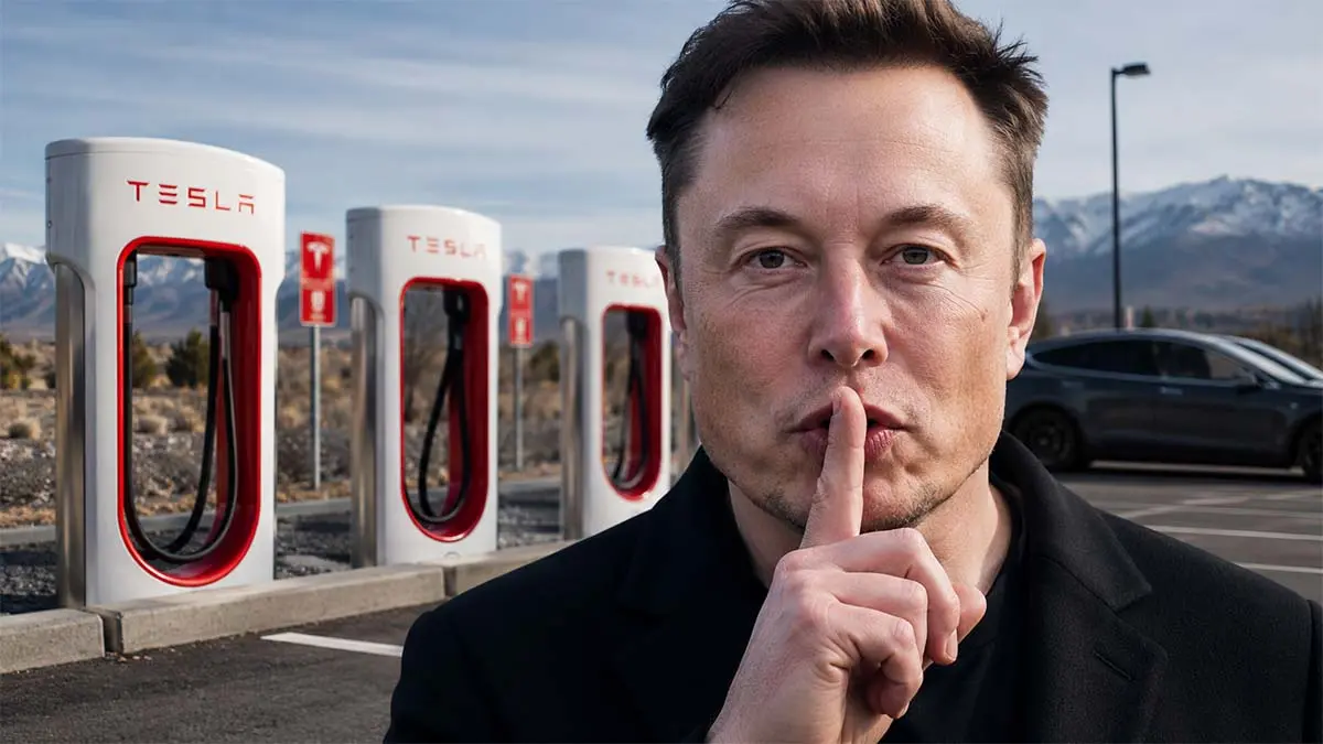 Elon Musk pidiendo silencio en una estaci&oacute;n Supercharger