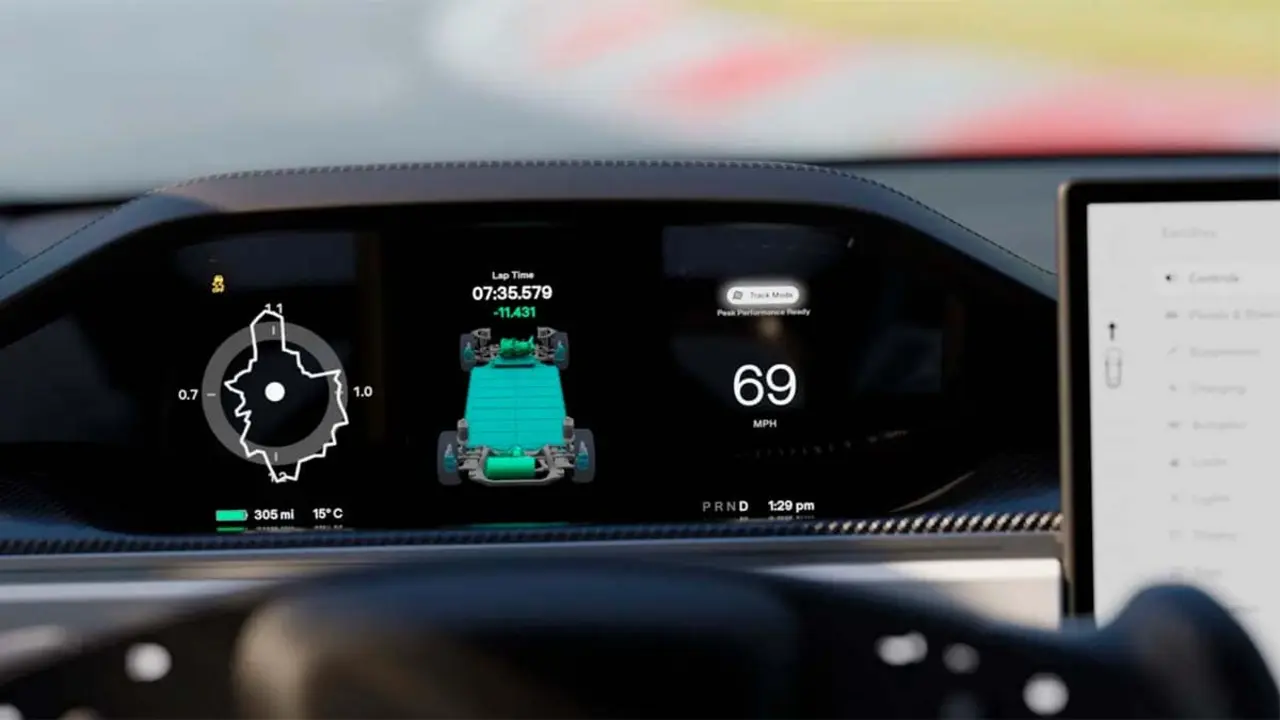 panel informativo del modo Plaid Track Mode en el Model S Plaid