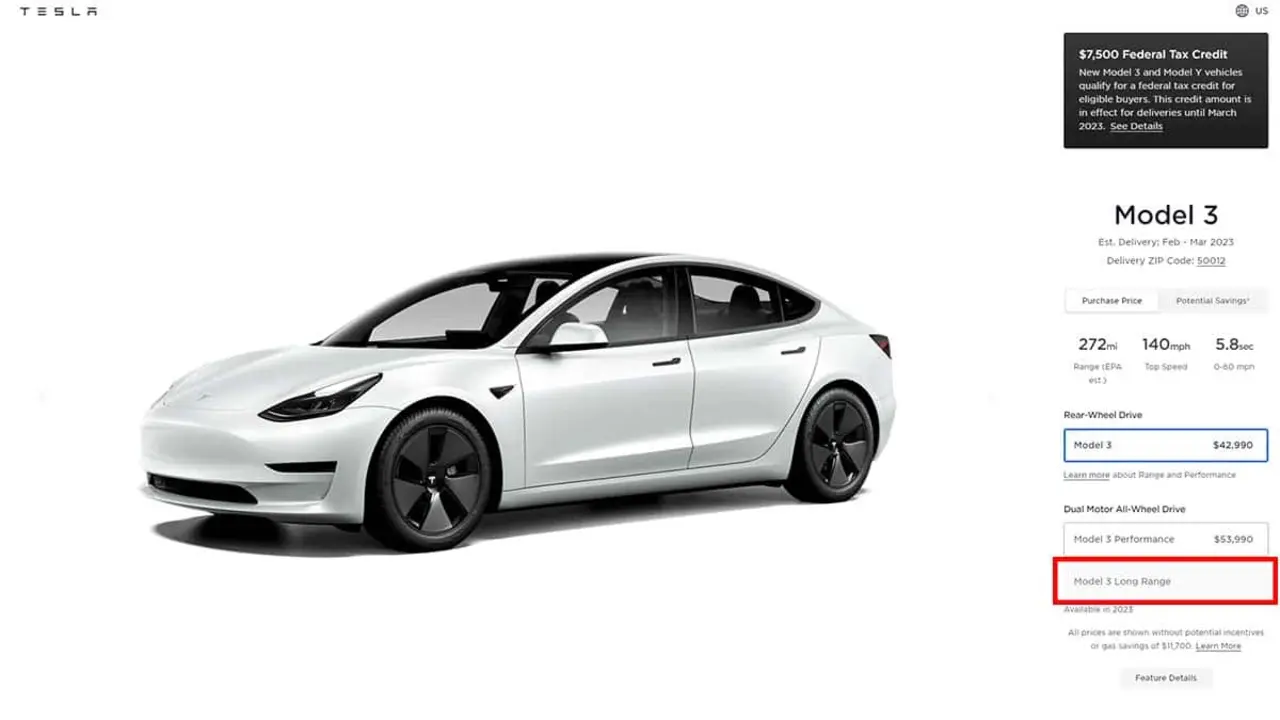 Tesla Model 3 Long Range no disponible en Estados Unidos