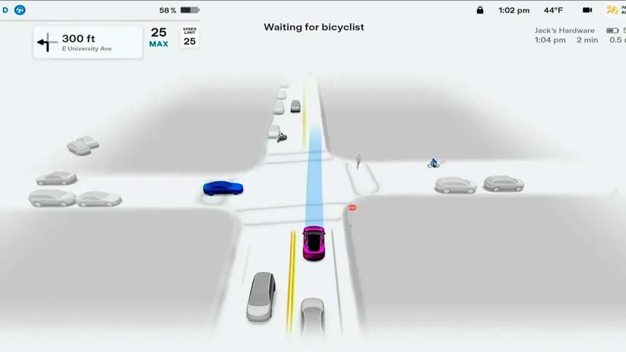 interfaz V11 beta FSD de Tesla