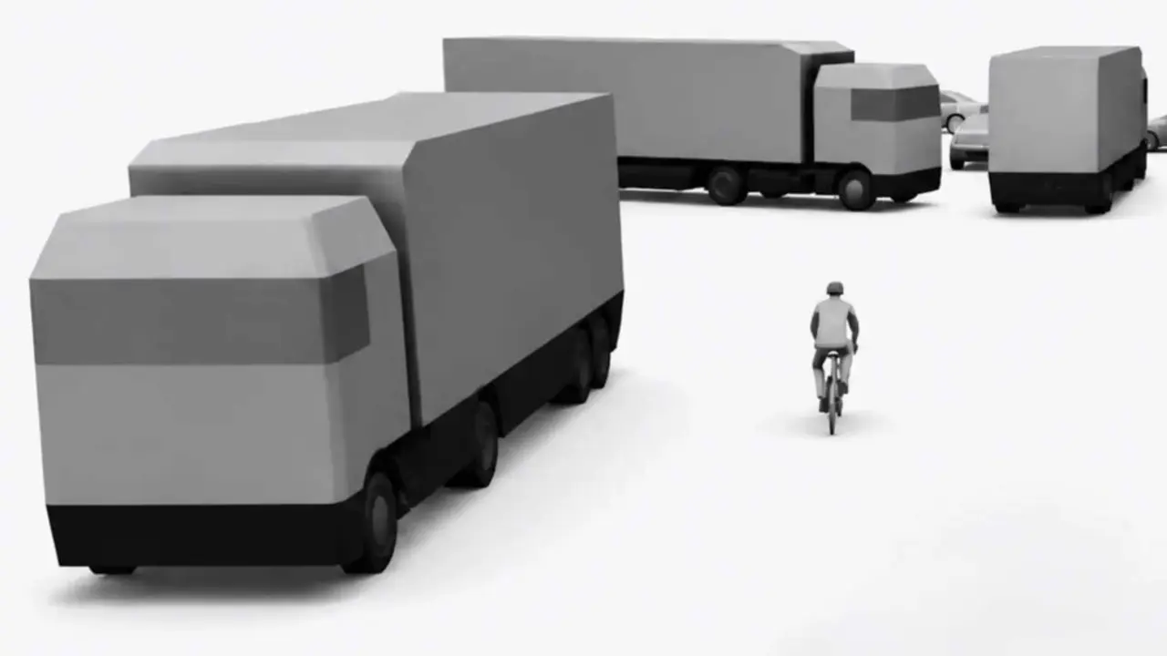 Cami&oacute;n europeo visualizaci&oacute;n a trav&eacute;s del coche Tesla