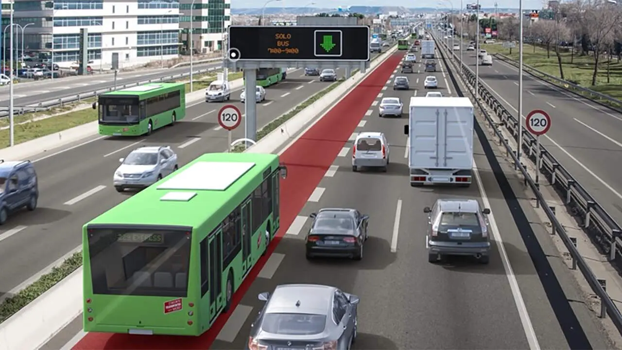 Carril rojo en la A2. Nuevo carril BUS-VAO en Madrid