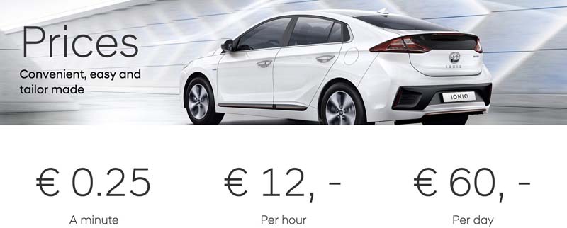 Tarifa de la propuesta de Hyundai Ioniq en Amsterdam como coche compartido