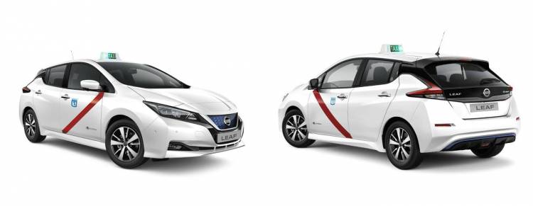 Imagen del Nissan Leaf con los colores de los taxis de Madrid