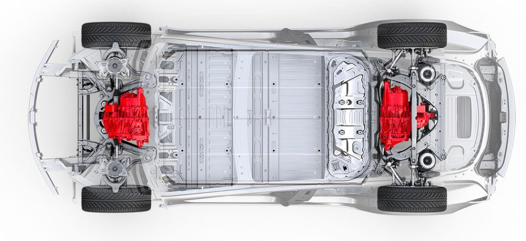 Imagen del Tesla Model 3 con doble motor. Motor Dual
