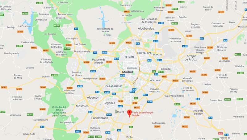Situación del Supercharger de Tesla en Getafe(Madrid)