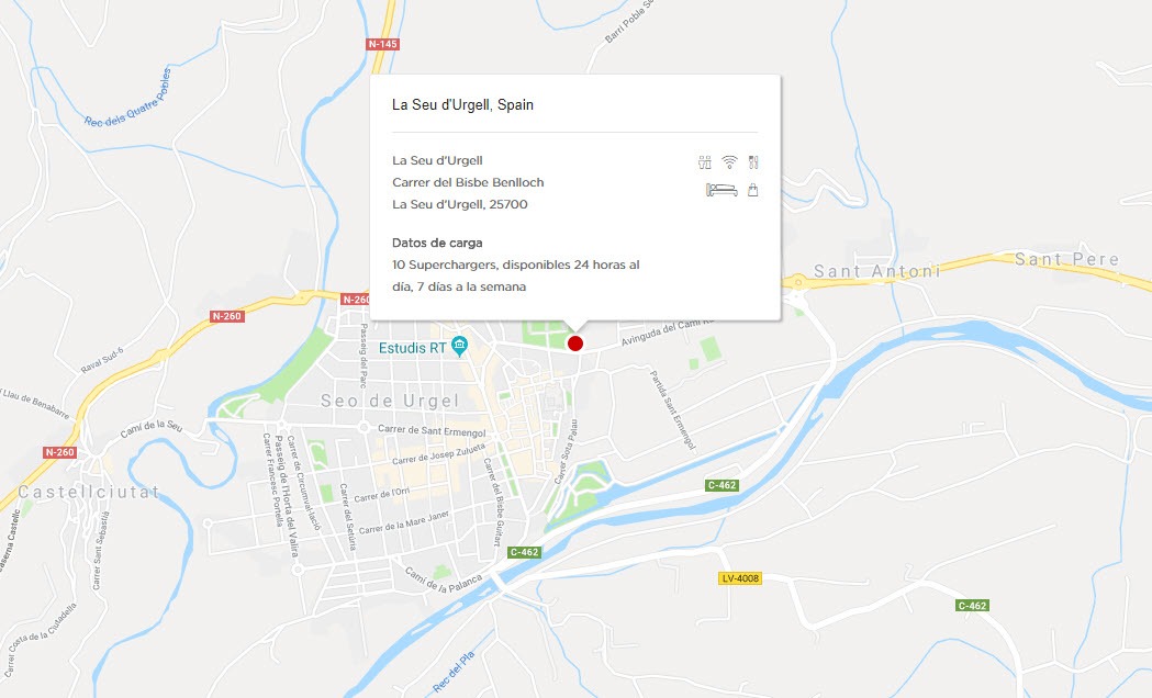 Mapa donde está situado el Supercharger de La Seu D'Urgell