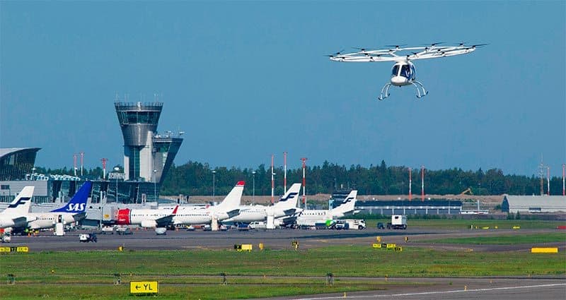 Foto de un taxi aéreo en un aeropuerto