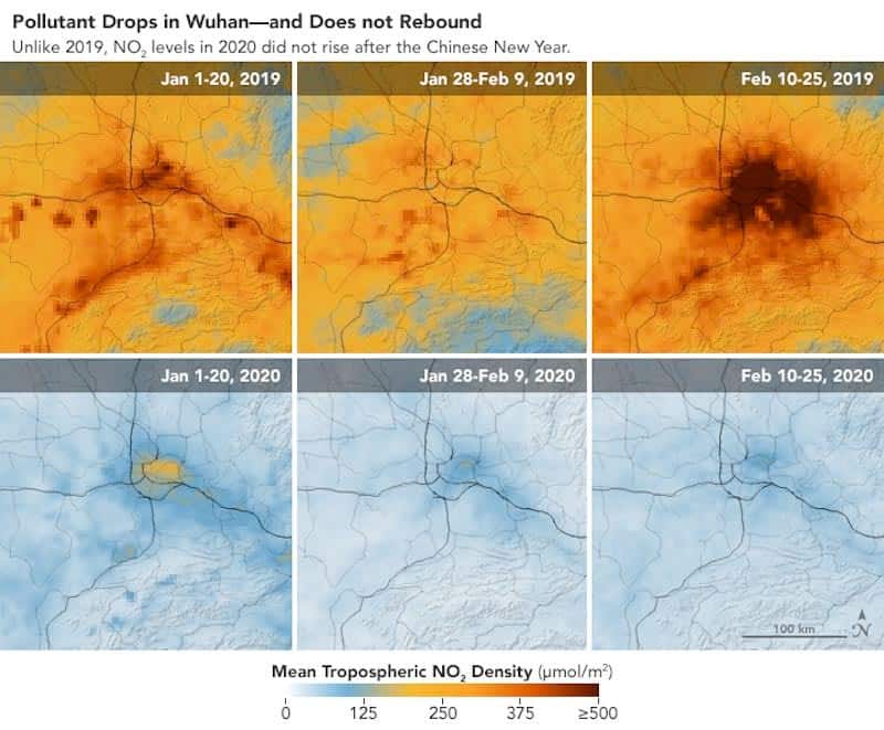 Foto que muestra la contaminación en China en 2019 y en 2020