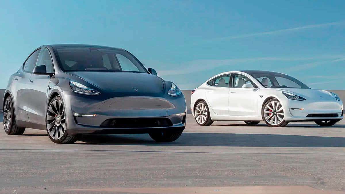 Foto de un Tesla Model 3 y de un Tesla Model Y