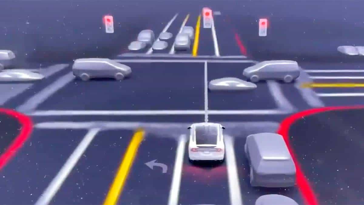 visualización de la beta del Full Self-Driving V9 de Tesla