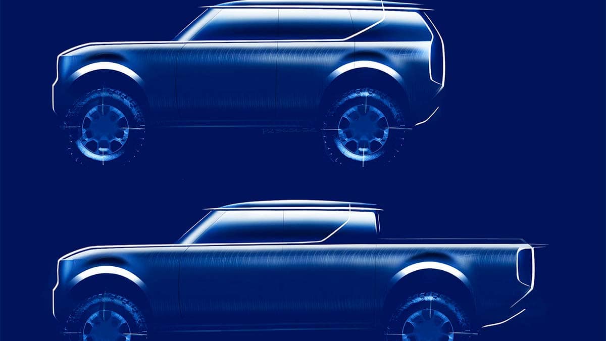 bocetos de la pickup y SUV eléctrica de Scout (Grupo Volkswagen)