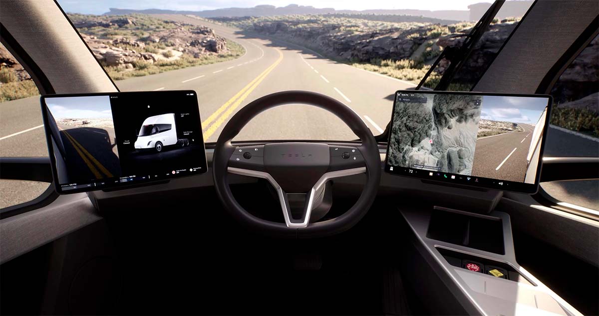 Futurista interior del camión eléctrico Tesla Semi