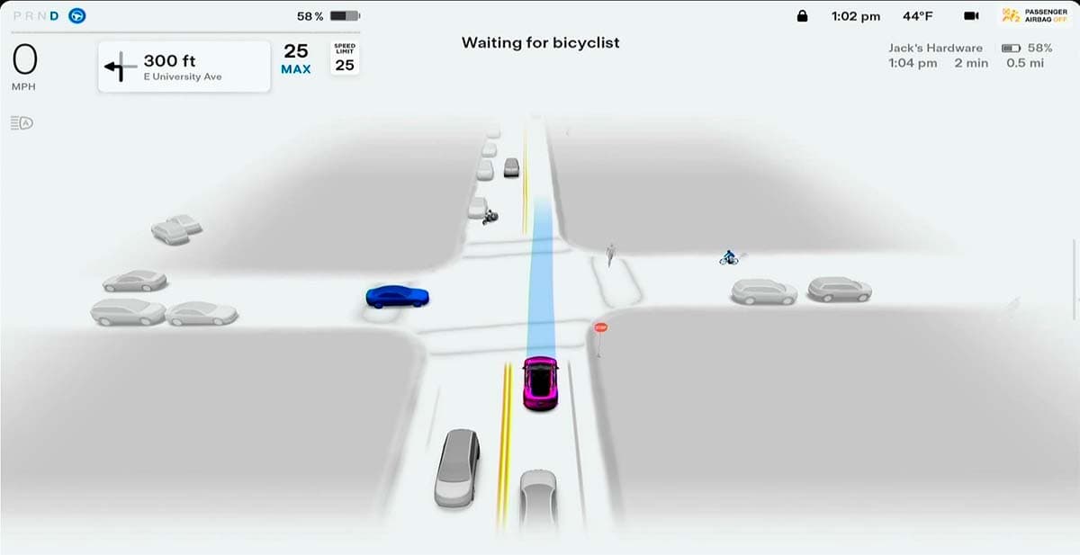 interfaz V11 beta FSD de Tesla