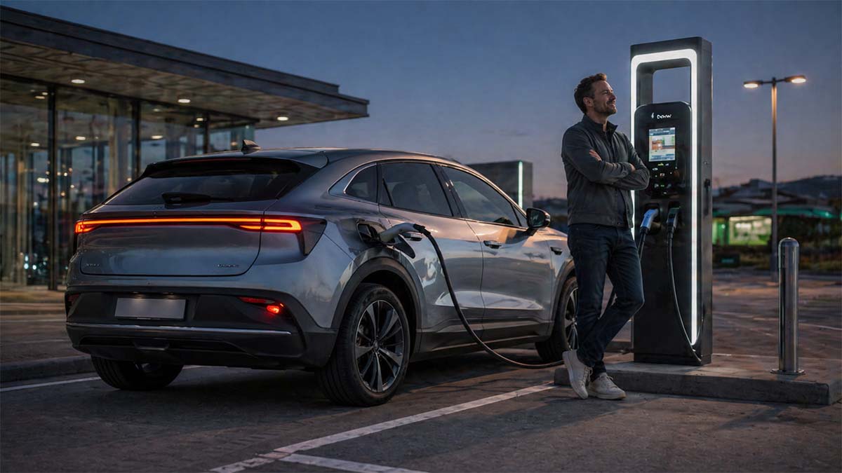 Coche eléctrico cargando en un punto de recarga