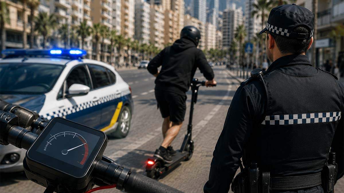 La Policía intercepta en Benidorm un patinete trucado tras una fuga a más de 100 km/h