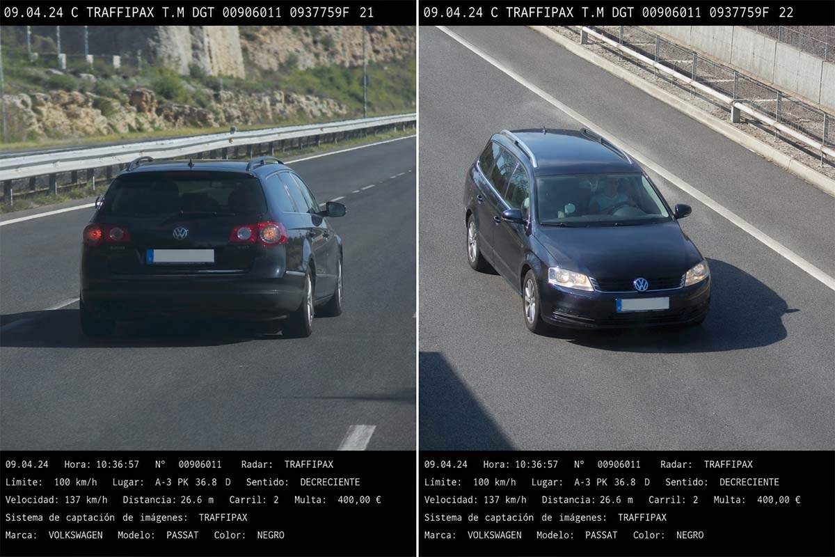 Ejemplo de fotos tomadas por un radar de velocidad de tráfico