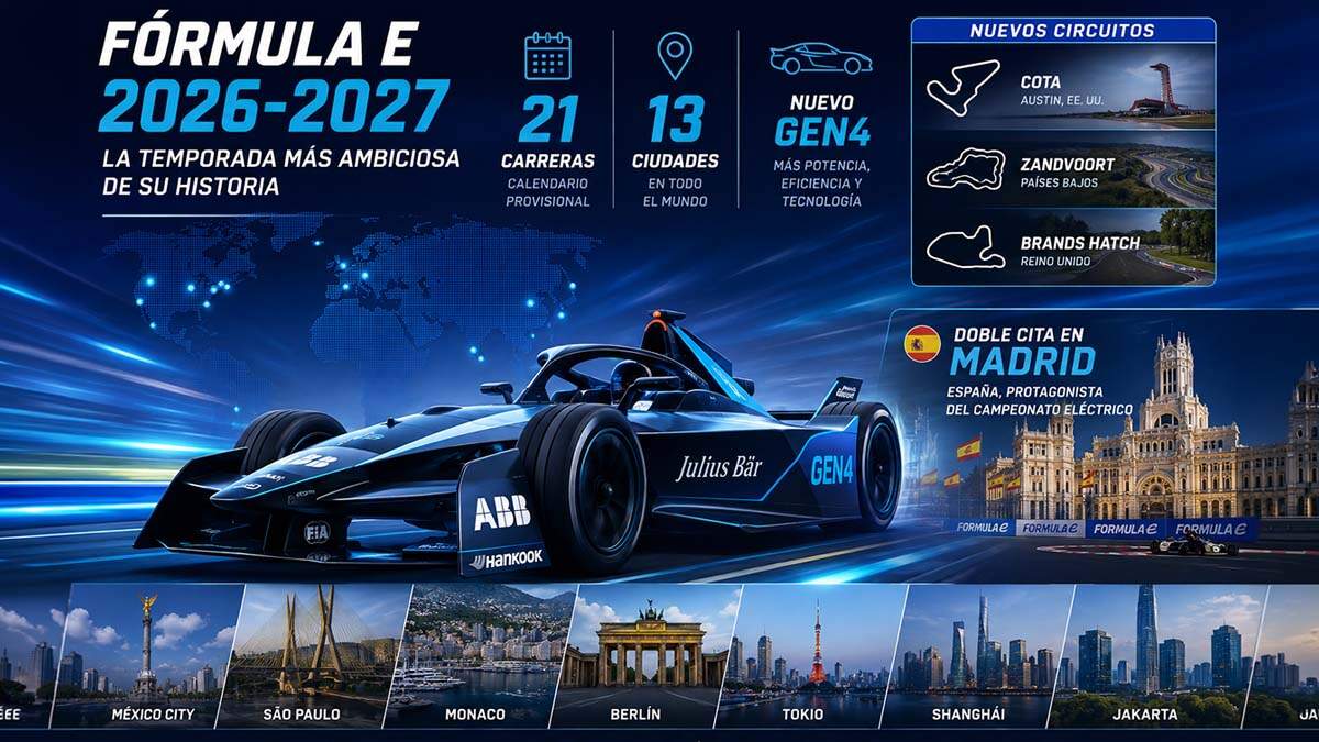 La Fórmula E anuncia su calendario 2026-2027: 21 carreras, GEN4 y doble cita en Madrid